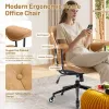 Home Office Desk Chair Retro Faux Leather Chair with Lumbar Support &Rubber Wheels, Mid Back Ergonomic Chair Swivel
