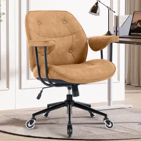 Home Office Desk Chair Retro Faux Leather Chair with Lumbar Support &Rubber Wheels, Mid Back Ergonomic Chair Swivel