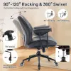 Home Office Desk Chair Retro Faux Leather Chair with Lumbar Support &Rubber Wheels, Mid Back Ergonomic Computer Chair Swivel