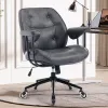 Home Office Desk Chair Retro Faux Leather Chair with Lumbar Support &Rubber Wheels, Mid Back Ergonomic Computer Chair Swivel