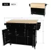 Kitchen Cart with Rubber wood Drop-Leaf Countertop ,Cabinet door internal storage racks, 5 Wheels, Black