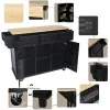 Kitchen Cart with Rubber wood Drop-Leaf Countertop ,Cabinet door internal storage racks, 5 Wheels, Black