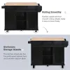 Kitchen Cart with Rubber wood Drop-Leaf Countertop ,Cabinet door internal storage racks, 5 Wheels, Black