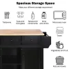 Kitchen Cart with Rubber wood Drop-Leaf Countertop ,Cabinet door internal storage racks, 5 Wheels, Black