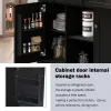 Kitchen Cart with Rubber wood Drop-Leaf Countertop ,Cabinet door internal storage racks, 5 Wheels, Black