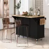 Kitchen Cart with Rubber wood Drop-Leaf Countertop ,Cabinet door internal storage racks, 5 Wheels, Black