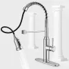 Kitchen Faucet - Spring Kitchen Sink Faucet with 3 Modes Pull Down Sprayer, Single Handle&Deck Plate for 1or3 Holes, 360° Rotation