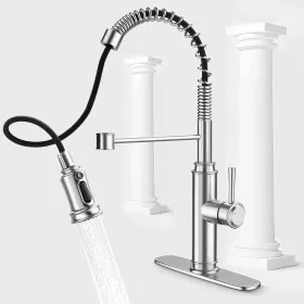 Kitchen Faucet - Spring Kitchen Sink Faucet with 3 Modes Pull Down Sprayer, Single Handle&Deck Plate for 1or3 Holes, 360° Rotation