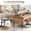 Living Room Coffee Table with Lifting Tabletop and Metal Legs, Natural