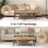 Living Room Coffee Table with Lifting Tabletop and Metal Legs, Natural