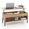 Living Room Coffee Table with Lifting Tabletop and Metal Legs, Natural