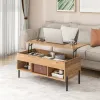 Living Room Coffee Table with Lifting Tabletop and Metal Legs, Natural