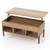 Living Room Coffee Table with Lifting Tabletop and Metal Legs, Natural