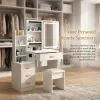 Makeup Vanity Desk with LED Lighted Mirror and Makeup Stool & 4 Drawers