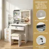 Makeup Vanity Desk with LED Lighted Mirror and Makeup Stool & 4 Drawers