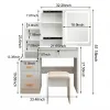 Makeup Vanity Desk with LED Lighted Mirror and Makeup Stool & 4 Drawers