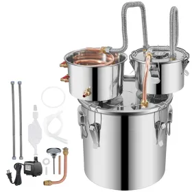 Moonshine Still Distiller 3Gal 12L Stainless Steel Water Distiller Copper Tube with Circulating Pump Home Brewing Kit