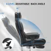 Office Chair with Foot Rest Waist Lumber Support, Ergonomic Adjustable Height Headrest, High-Back Leather, Black