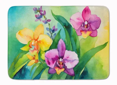 19" x 27" Orchids in Watercolor Memory Foam Kitchen Mat Machine Washable Anti-Fatigue Mat