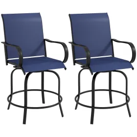 Outdoor Bar Stools Set of 2 with 360 Swivel for Deck Parties Bar Height, Navy Blue