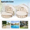Outdoor Patio Rattan Round Daybed with Retractable Canopy, Wicker Furniture Round Poolside Sofa Sunbed with Removable Cushions