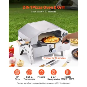 Outdoor Pizza Oven, 13 in Gas Fired Pizza-Maker, Portable Outside Gas Oven,Thickened Cordierite Pizza-Stone, and Built-in Thermometer