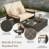 Beige Outdoor Wicker Daybed with Folding Panels and Storage Ottoman