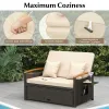 Beige Outdoor Wicker Daybed with Folding Panels and Storage Ottoman