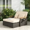 Beige Outdoor Wicker Daybed with Folding Panels and Storage Ottoman