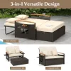 Beige Outdoor Wicker Daybed with Folding Panels and Storage Ottoman