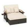 Beige Outdoor Wicker Daybed with Folding Panels and Storage Ottoman