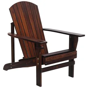 Oversized Adirondack Chair, Outdoor Fire Pit and Porch Seating, Classic Log Lounge w/ Built-in Cupholder, Brown