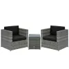 Patio Bistro Set Outdoor PE Rattan Wicker Furniture with Washable Cushion Coffee Table Conversation Sofa Set Black Black