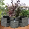 Patio Bistro Set Outdoor PE Rattan Wicker Furniture with Washable Cushion Coffee Table Conversation Sofa Set Black Black