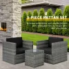 Patio Bistro Set Outdoor PE Rattan Wicker Furniture with Washable Cushion Coffee Table Conversation Sofa Set Black Black