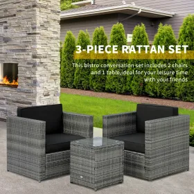 Patio Bistro Set Outdoor PE Rattan Wicker Furniture with Washable Cushion Coffee Table Conversation Sofa Set Black Black