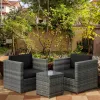 Patio Bistro Set Outdoor PE Rattan Wicker Furniture with Washable Cushion Coffee Table Conversation Sofa Set Black Black