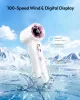 White Portable Handheld Turbo Fan, 100 Gear High Speed, Up to 12H Rechargeable Personal Fan with Digital Display