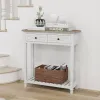 White Console Table for Entryway with 2 Drawers, 30 Inch Long Entryway Table, Handmade Metal Handles