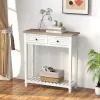 White Console Table for Entryway with 2 Drawers, 30 Inch Long Entryway Table, Handmade Metal Handles