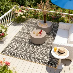 Black and White Boho Reversible Outdoor Rug