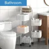 Rotating Kitchen Storage Shelf 5 Tier, White Metal Fruit Vegetable Storage Basket Multi-Layer Vegetable Rack Storage Trolley on Wheels