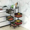 Rotating Black Kitchen Storage Shelf 5 Tier, Metal Fruit Vegetable Storage Basket