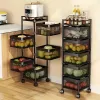 Rotating Black Kitchen Storage Shelf 5 Tier, Metal Fruit Vegetable Storage Basket