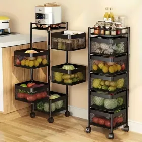 Rotating Black Kitchen Storage Shelf 5 Tier, Metal Fruit Vegetable Storage Basket