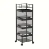 Rotating Kitchen Storage Shelf 5 Tier, White Metal Fruit Vegetable Storage Basket Multi-Layer Vegetable Rack Storage Trolley on Wheels