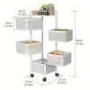 Rotating Kitchen Storage Shelf 5 Tier, White Metal Fruit Vegetable Storage Basket Multi-Layer Vegetable Rack Storage Trolley on Wheels