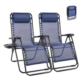 Set of 2 Zero Gravity Lounge Chairs, Outdoor Patio Folding Recliners, Blue