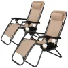 Set of 2 Zero Gravity Lounge Chairs, Outdoor Patio Folding Recliners, Khaki
