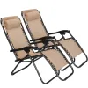 Set of 2 Zero Gravity Lounge Chairs, Outdoor Patio Folding Recliners, Khaki